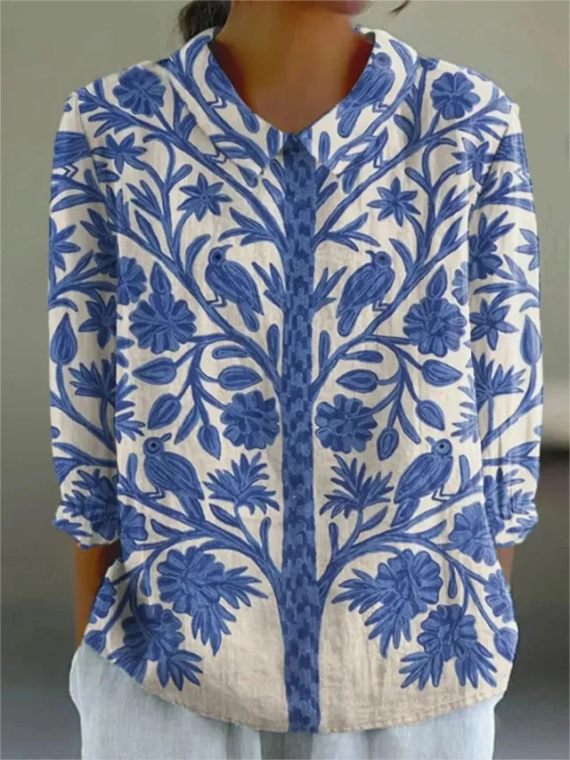 Women's Summer Casual Floral Shirt Blue - Shop at LoveMi