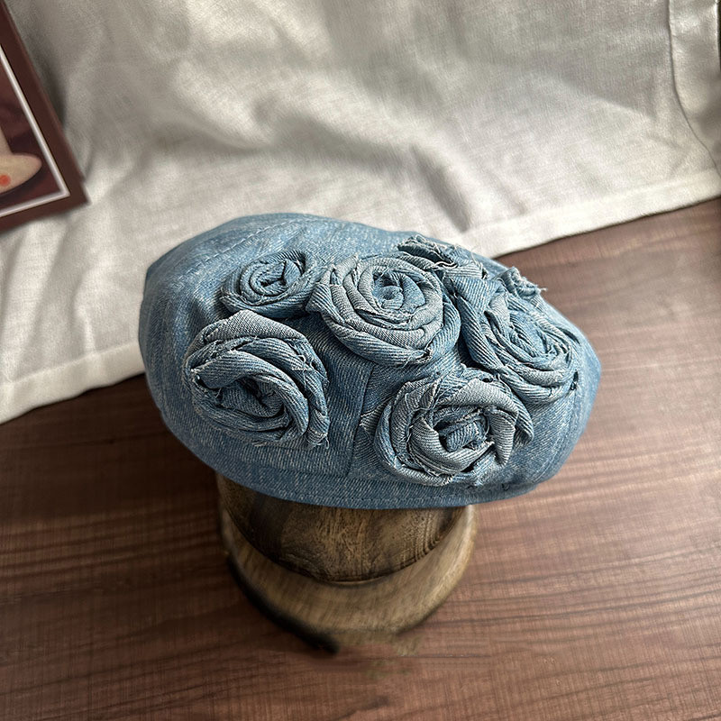 Korean Style Early Autumn New Rose Flower Embroidery High-grade Sense Elegance Retro Small Face Beret
