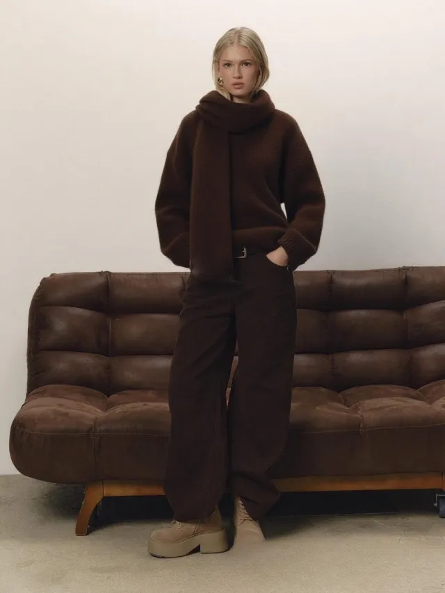Loose And Idle Knitted V neck Fashionable All match Pullover Sweater Brown - Shop at LoveMi