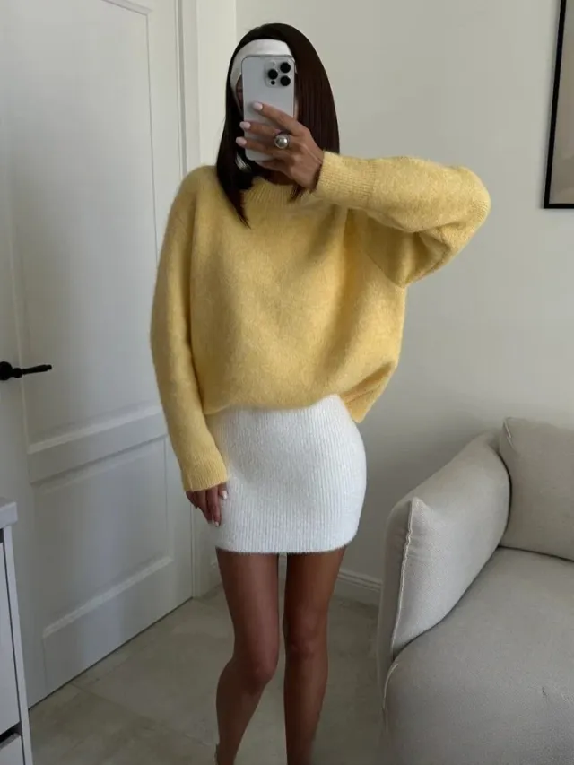Retro Lazy Style Soft Glutinous Round neck Comfortable Fashion Sweater Lemon Yellow - Shop at LoveMi