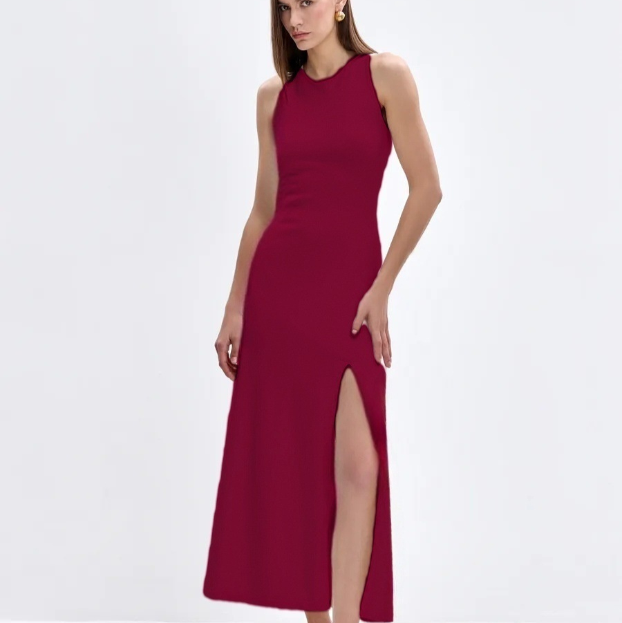 Sexy Tight Split Knitted Women's Vest Long Dress Wine - Shop at LoveMi