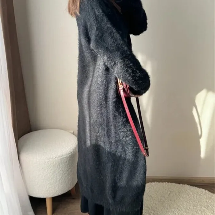Elegant Soft Knitted Lady's Sweater Cardigan Loose Long Casual All-matching - Black