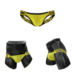 Men's Solid Colour Low Waist Sports Elastic Underwear - Yellow - View 1