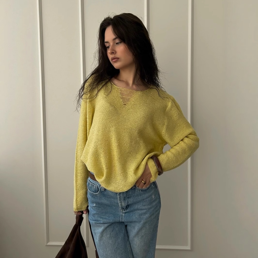 V-neck Long Sleeve Thin Loose Top Elegant Atmosphere Blouse