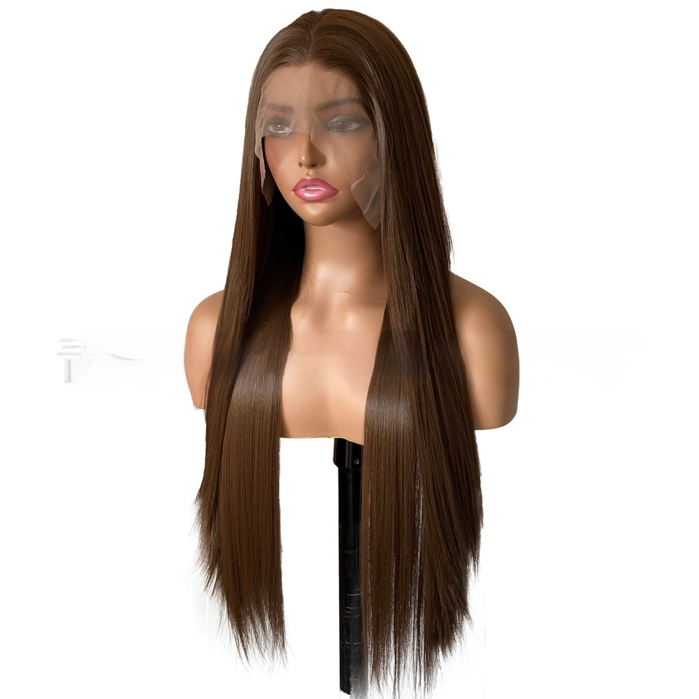 Wig Female Brown Long Straight Artificial Hairline Lace Headgear 3