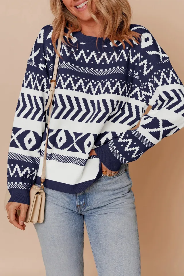 Women's Retro Loose Outer Wear Idle Style Inner Wear Sweater Blue - Shop at LoveMi