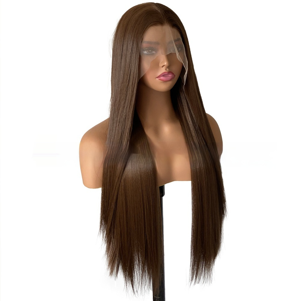 Wig Female Brown Long Straight Artificial Hairline Lace Headgear 4