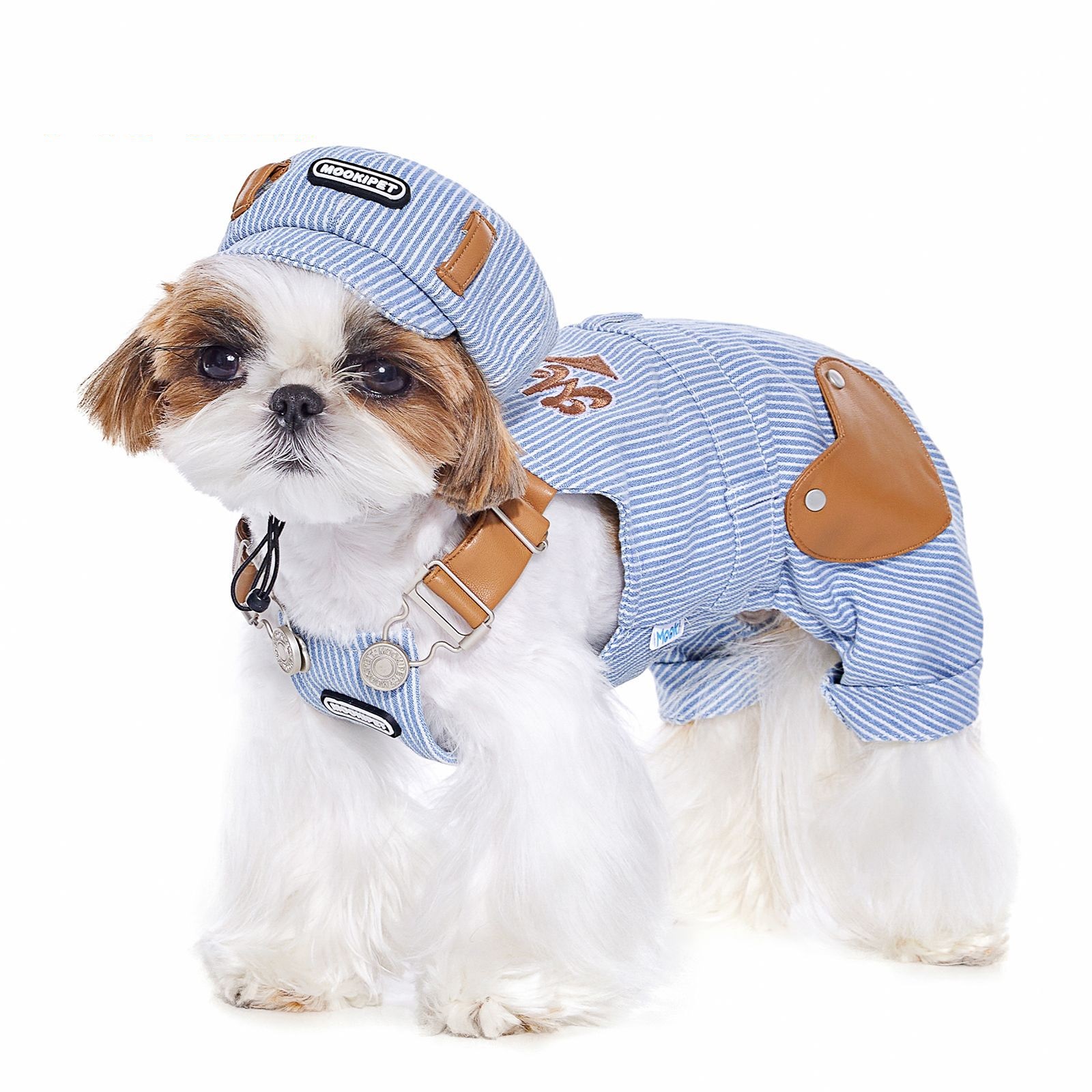 Four Seasons Universal Small Dog Bichon Schnauzer Pet Traction Denim Suspender Pants
