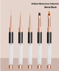 5-piece Double-headed Nail Brush Cable With Lid - Black Rhinestone Nail Pen - View 1