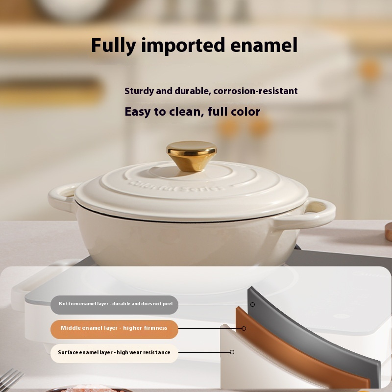 Cream White Cast Iron Cast Soup Stew Pot