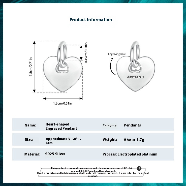 Simple Love Engraved DIY Pendant Fashionable And Versatile S925 Sterling Silver