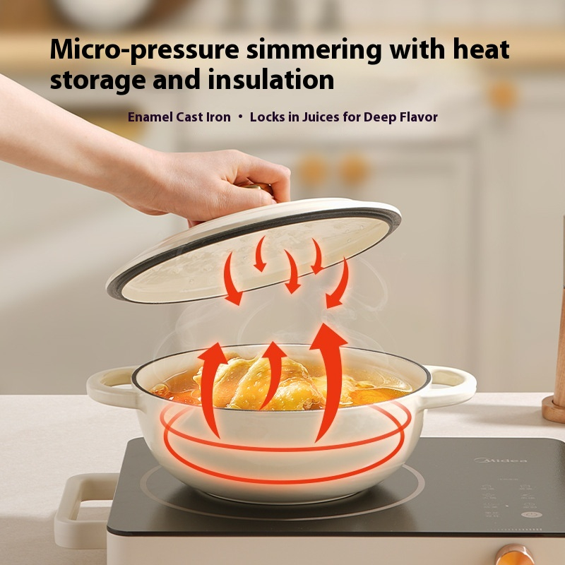 Cream White Cast Iron Cast Soup Stew Pot