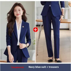 High Sense New Spring And Autumn College Student Interview Formal Wear Suit Jacket - Dark Blue Coat Pants - View 1