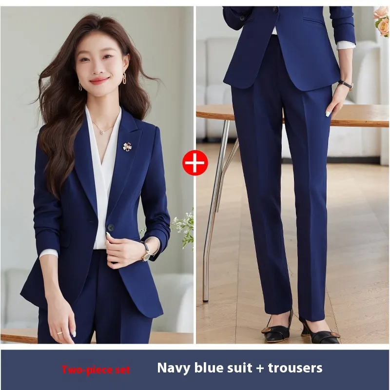 High Sense New Spring And Autumn College Student Interview Formal Wear Suit Jacket - Dark Blue Coat Pants