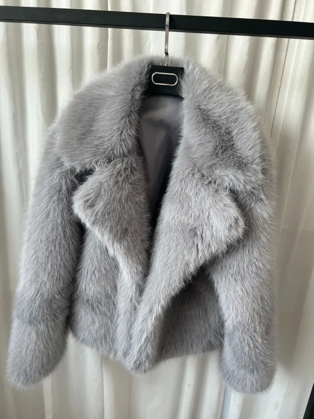 New Plush Artificial Fur Coat Women Light Gray - Shop at LoveMi