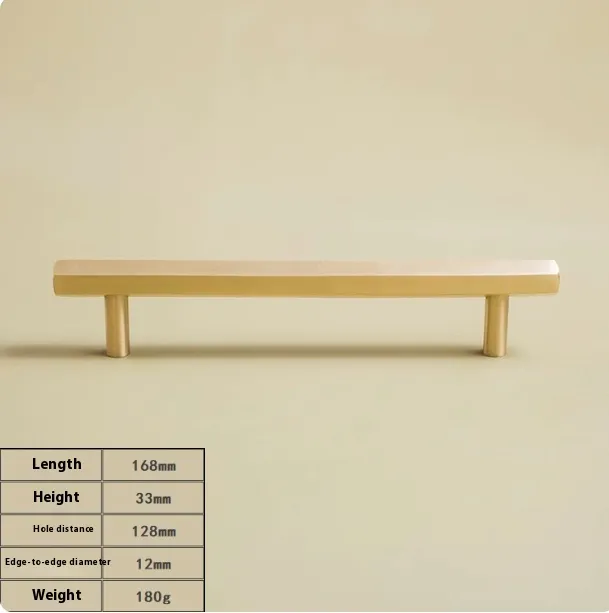Brass Double Hole Hexagonal Long Handle Drawer Wardrobe Handle - Hole Distance 128Mm
