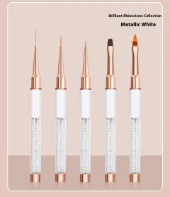 5-piece Double-headed Nail Brush Cable With Lid - White Nail Art Pen Set - View 1
