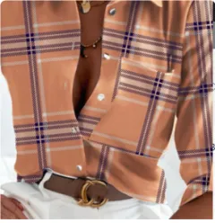 Fashion Long Sleeve Printed Shirt - Khaki Plaid - View 1