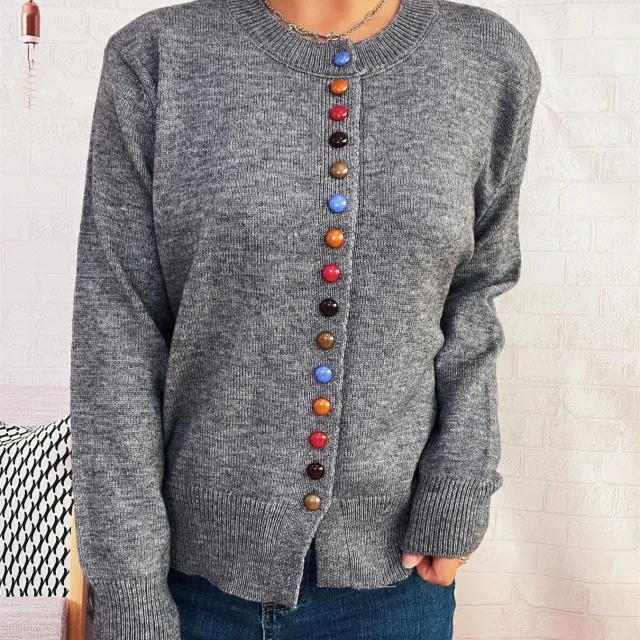 Simple Commute Color Button Single breasted Knitted Cardigan Sweater Coat Gray - Shop at LoveMi