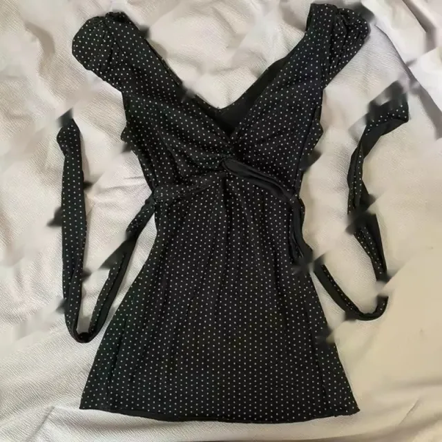 Retro French V neck Sexy Women's Top Black - Shop at LoveMi