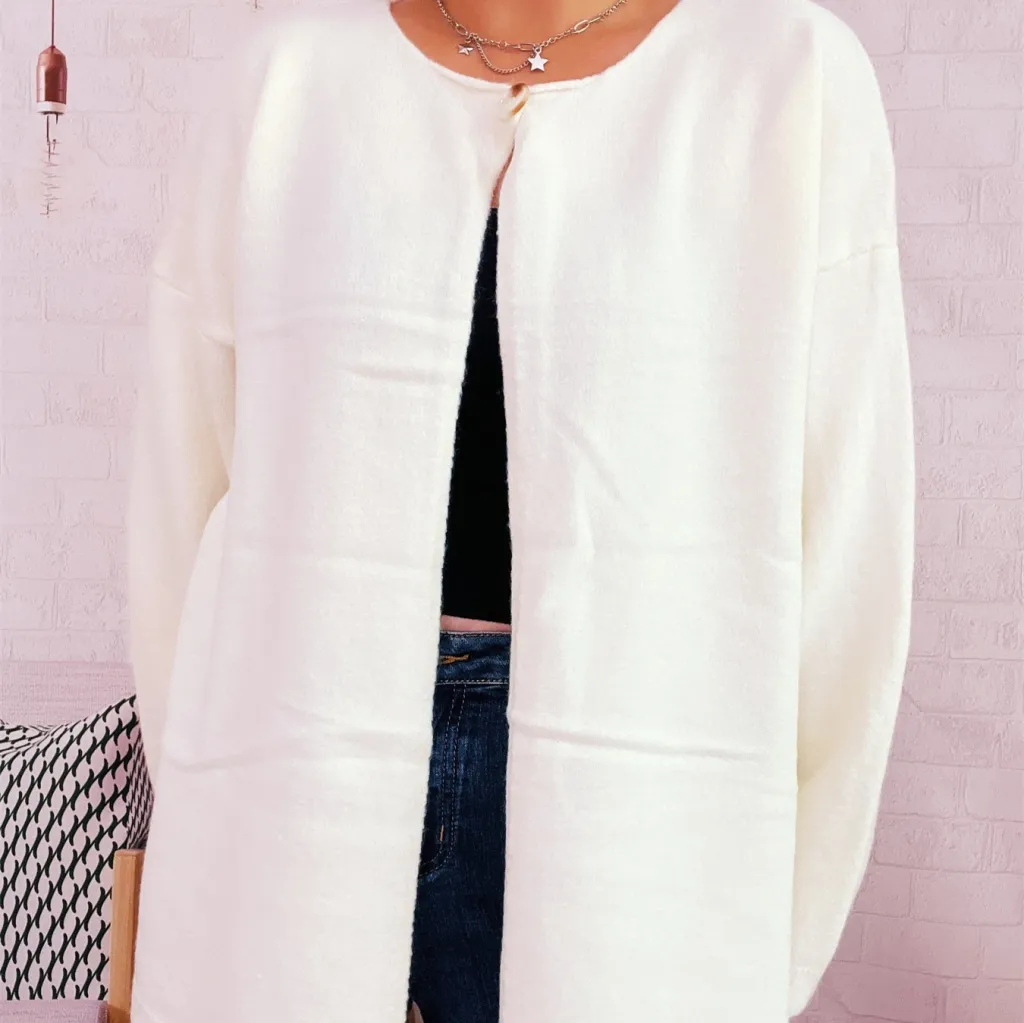 Simple Commute Solid Color One Button Knitted Jacket Casual Loose - White