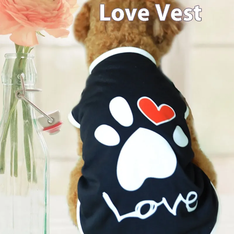 Pet Dog Printed Love Short Sleeve Top - Black