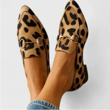 Pointed Toe Shallow Mouth Leopard Print Casual Pumps Apricot - Shop at LoveMi