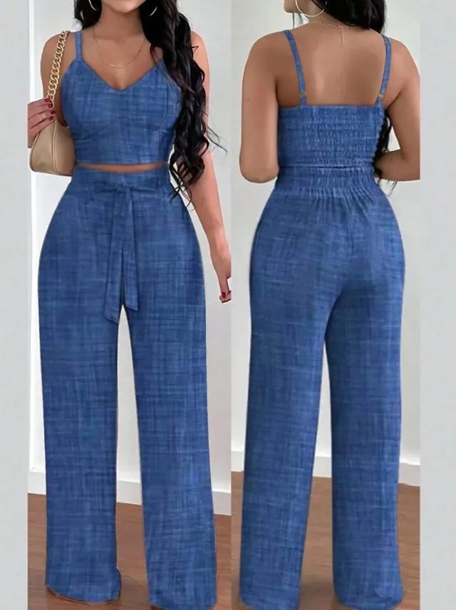 Women's Printed Spandex Straight Type Suit Denim Blue - Shop at LoveMi