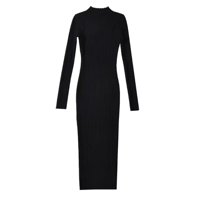 Round Neck Knitted Dress Stretch Slim Black - Shop at LoveMi