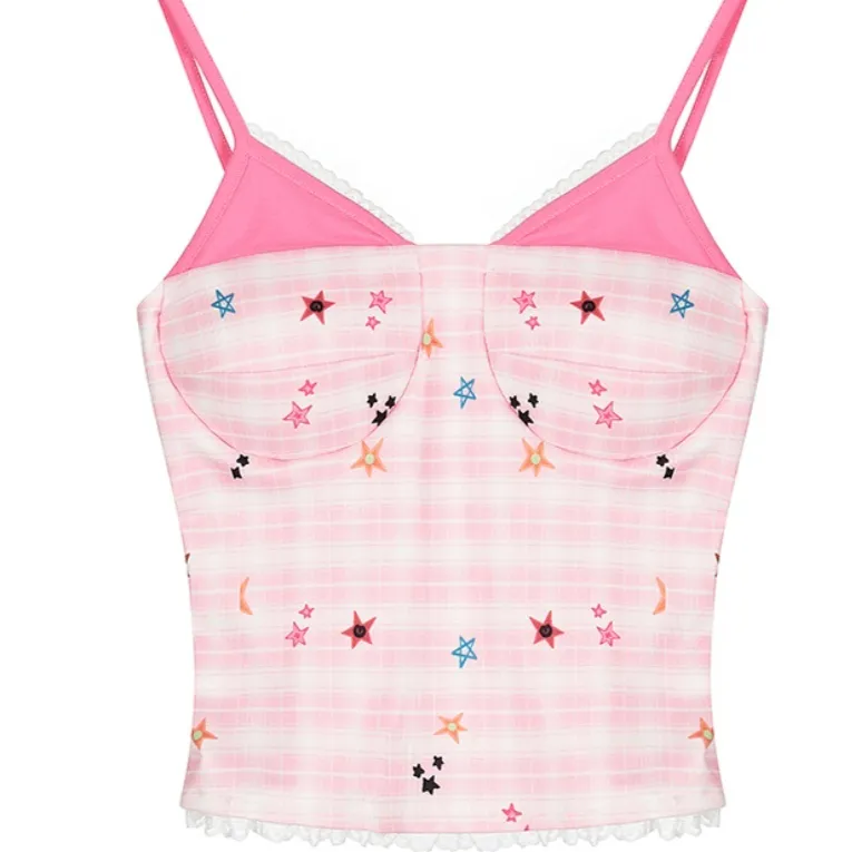 Pink Plaid Camisole Women's Outer Wear Summer - Pink