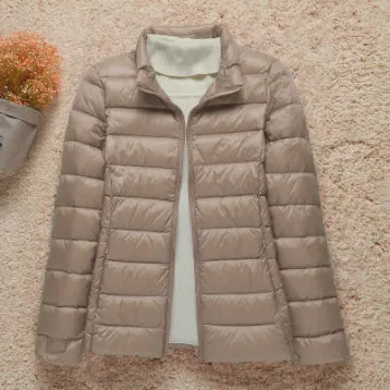 Women's Autumn And Winter Slim Slim Down Jacket - Khaki Stand