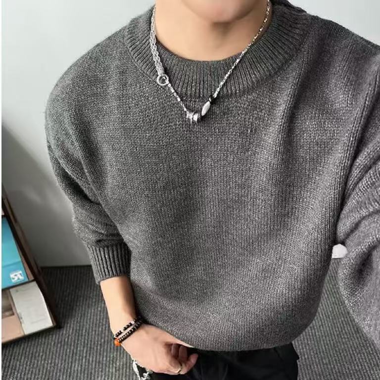 $28.18 New Loose False Two Pieces Round Neck Sweater For Men