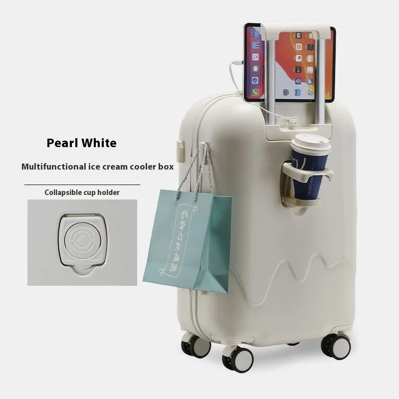Ice Cream Pattern Luggage Small Lightweight Universal Wheel - Pearl White