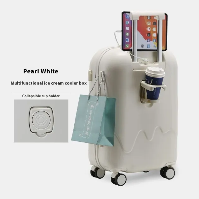Ice Cream Pattern Luggage Small Lightweight Universal Wheel Pearl White - Shop at LoveMi