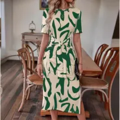 Elegant Women's Printed Short-sleeved Dress - Figure 2 - View 1