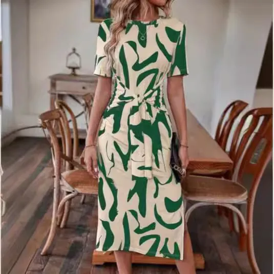 Elegant Women's Printed Short sleeved Dress Figure 2 - Shop at LoveMi