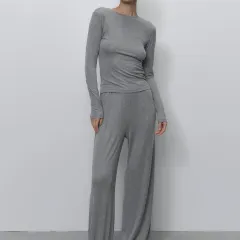 Thin Long-sleeve Suit Women's Inner Wear Bandage Dress Slim Fit Versatile Top - Gray - View 1