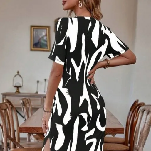 Elegant Women's Printed Short sleeved Dress Figure 4 - Shop at LoveMi