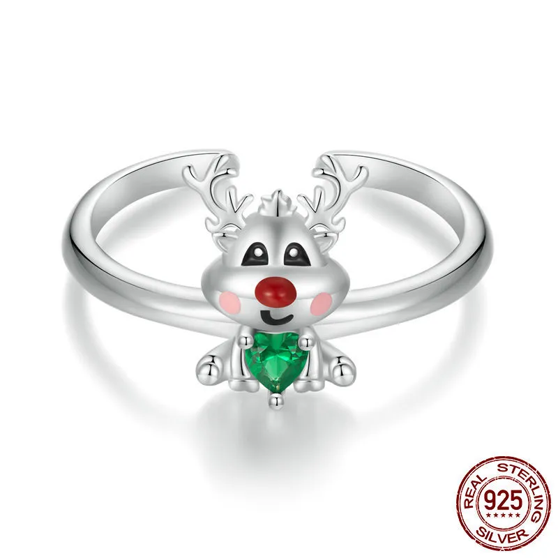 Christmas Reindeer Open Ring European And American Holiday Gift S925 Sterling Silver - Bsr493E