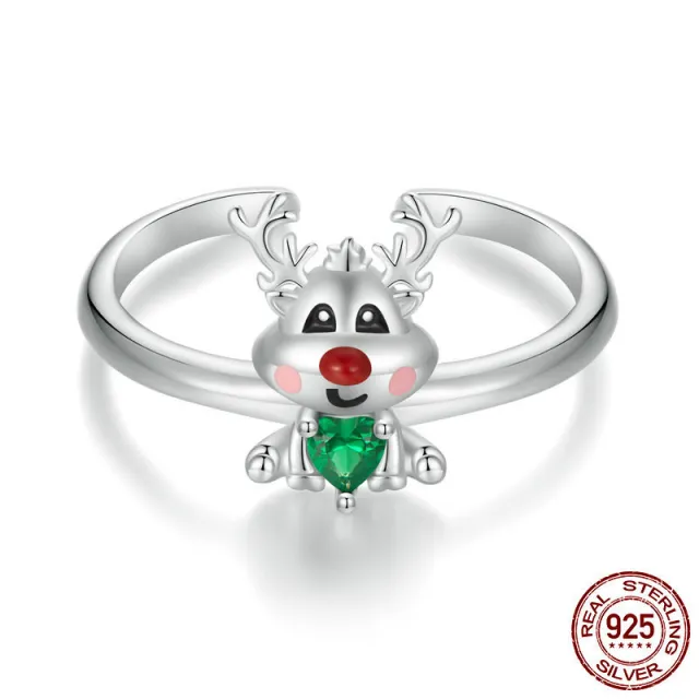 Christmas Reindeer Open Ring European And American Holiday Gift S925 Sterling Silver Bsr493E - Shop at LoveMi