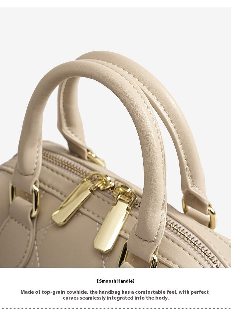 Genuine Leather Rhombus Boston Shoulder Bag - everyday carry