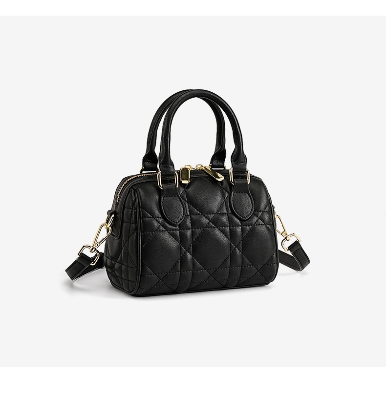 Genuine Leather Rhombus Boston Shoulder Bag - lifestyle shot