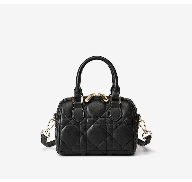 Genuine Leather Rhombus Boston Shoulder Bag - features spotlight