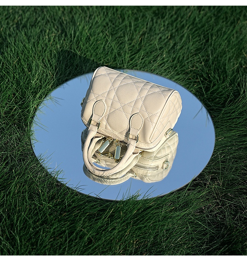 Genuine Leather Rhombus Boston Shoulder Bag - casual styling