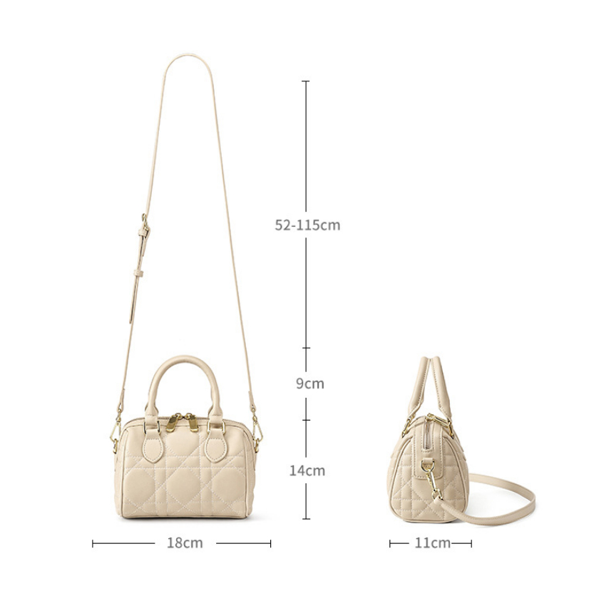 Genuine Leather Rhombus Boston Shoulder Bag - front view