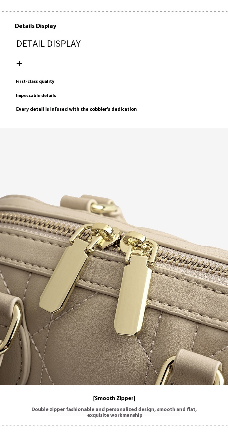 Genuine Leather Rhombus Boston Shoulder Bag - strap detail