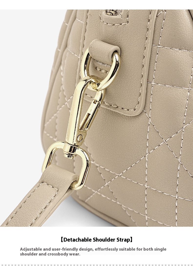 Genuine Leather Rhombus Boston Shoulder Bag - side profile