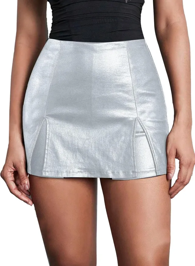 Autumn And Winter Small Leather Skirt Women's High Waist Silver - Shop at LoveMi