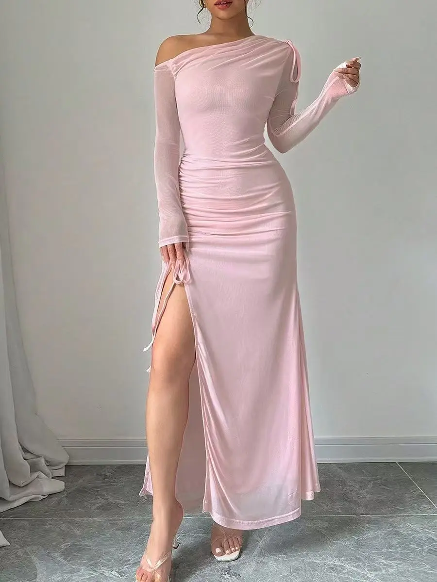 Ladies Fashion Slim Knit Dress - Pink