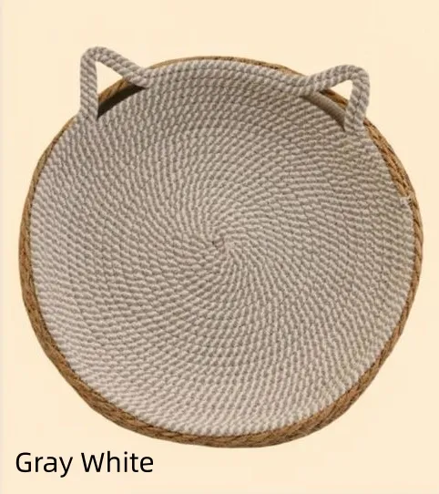 Rattan Cat Nest Cotton String Four Seasons Universal Pad - Gray White